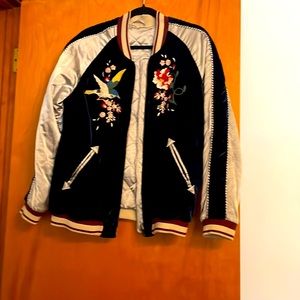 Free People Velvet Embroidered Bomber Jacket